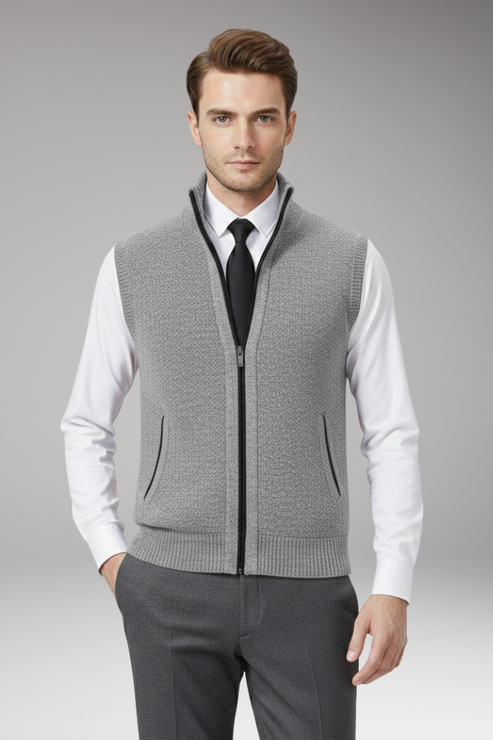 Men’s Vest with Zip Closure and Straight Profile