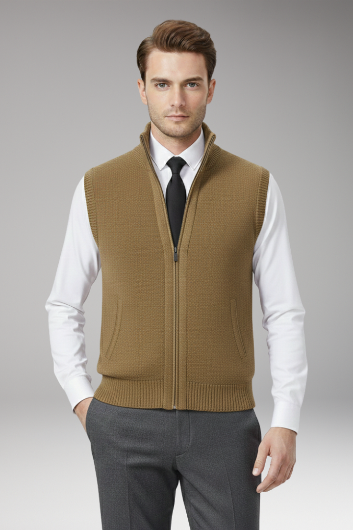 Men’s Vest with Zip Closure and Straight Profile