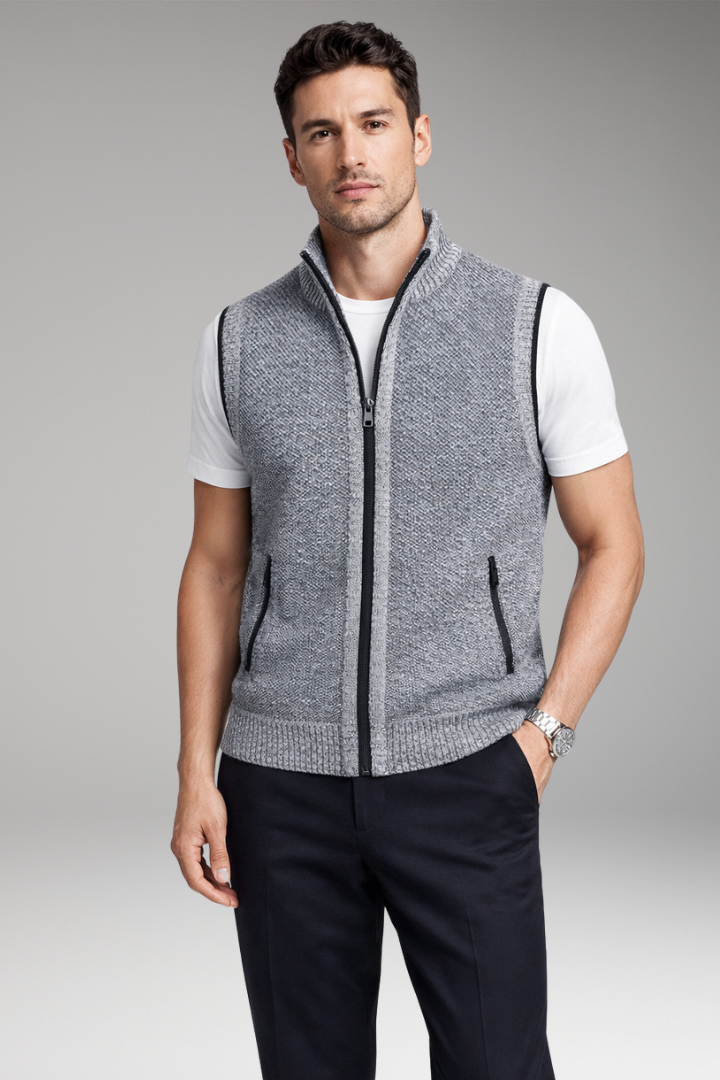 Men's Vest with Zipper Closure and Side Pockets