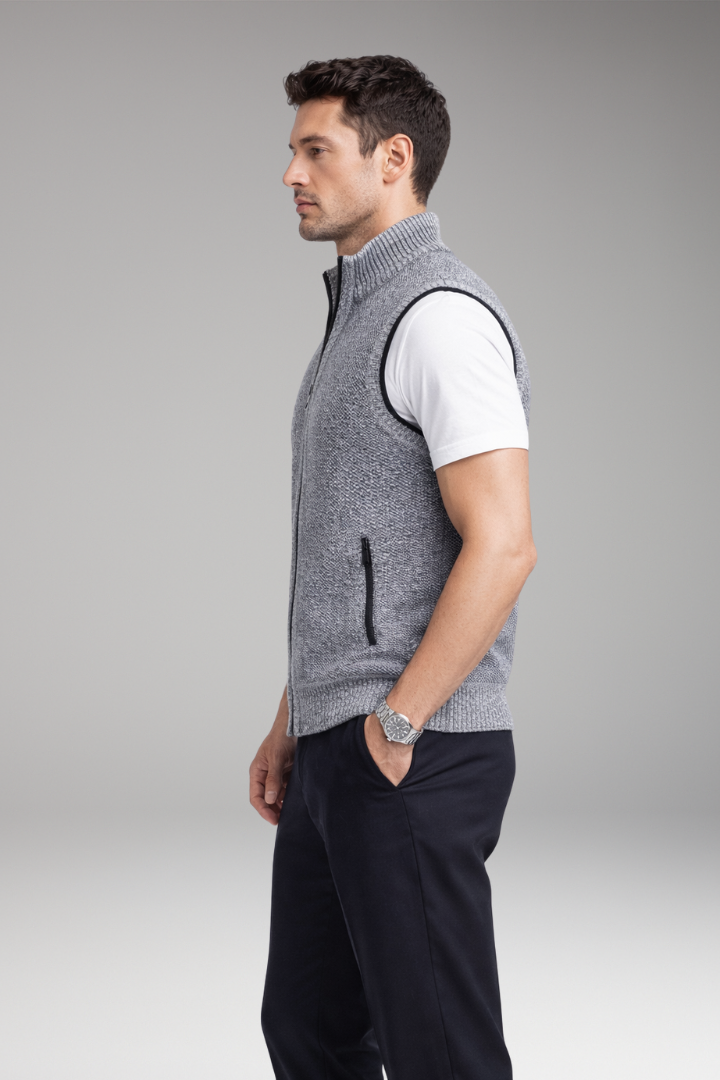 Men's Vest with Zipper Closure and Side Pockets