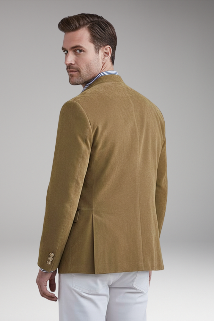 Men’s Blazer with Stand Collar and Multiple Pockets