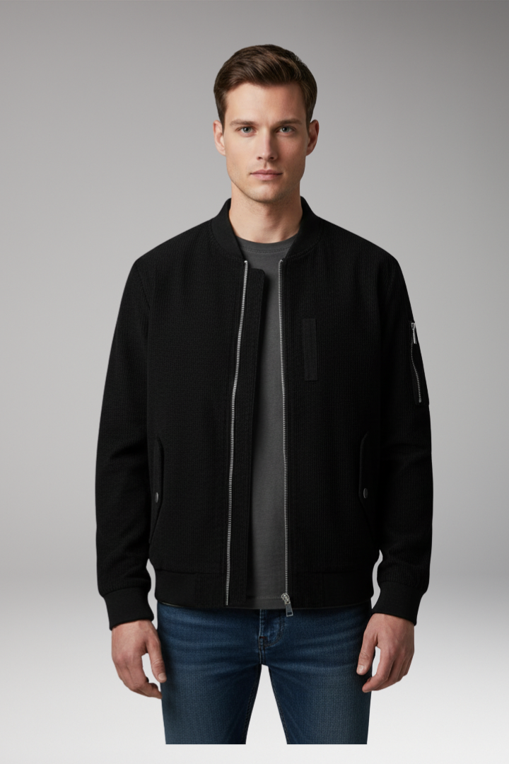 Men’s Corduroy Bomber Jacket with Utility Pocket and Ribbed Trim
