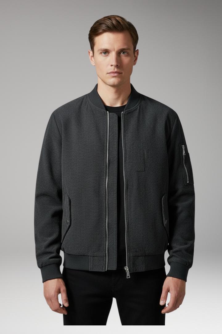 Men’s Corduroy Bomber Jacket with Utility Pocket and Ribbed Trim
