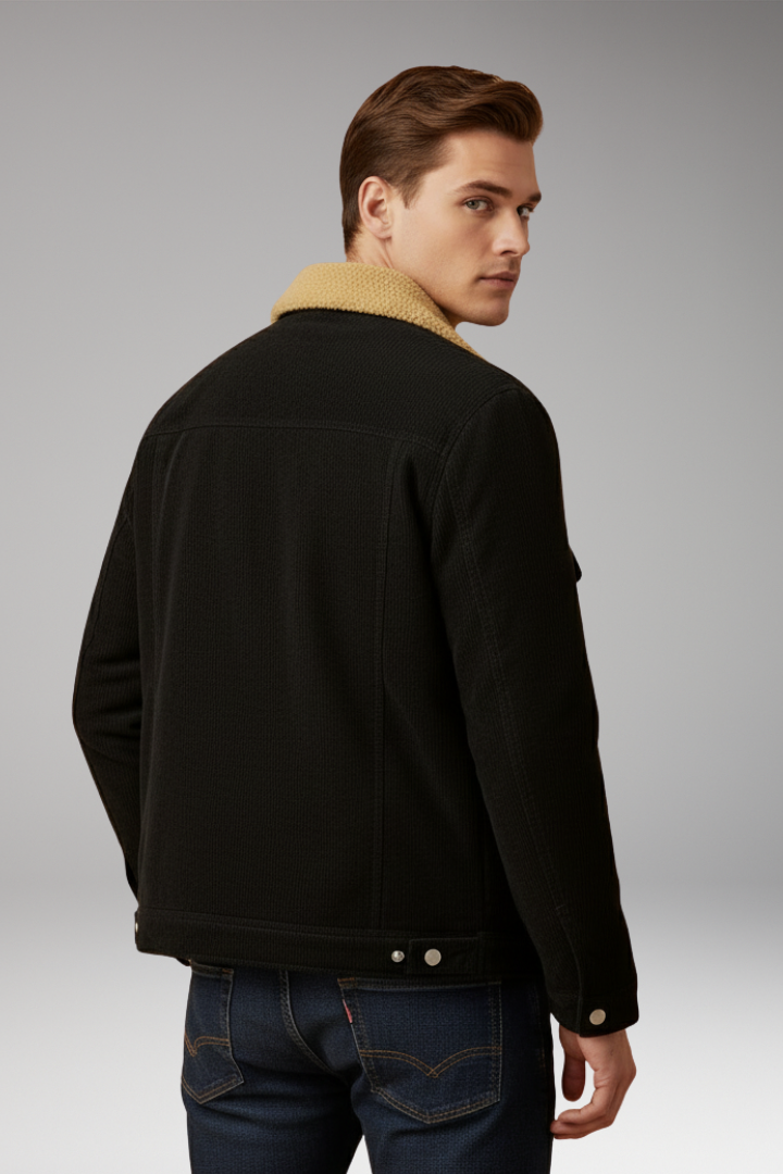 Men’s Corduroy Jacket with Fleece Lining and Snap-Button Front