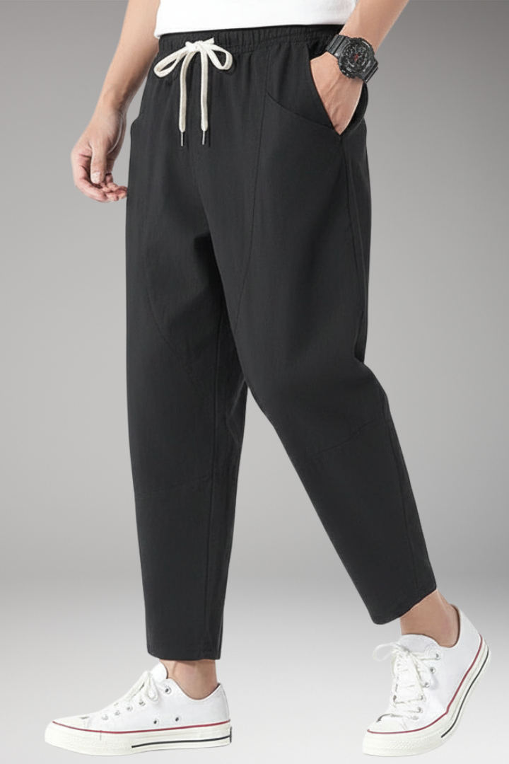 Men’s Cropped Pants with Elastic Waist and Side Pockets