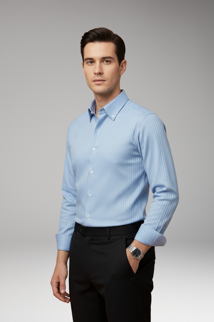 Tommy Men’s Dress Shirt with Vertical Stripes and Defined Fit