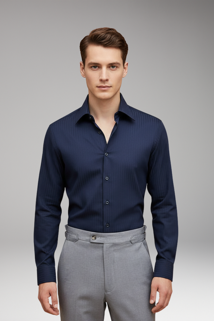 Tommy Men’s Dress Shirt with Vertical Stripes and Defined Fit