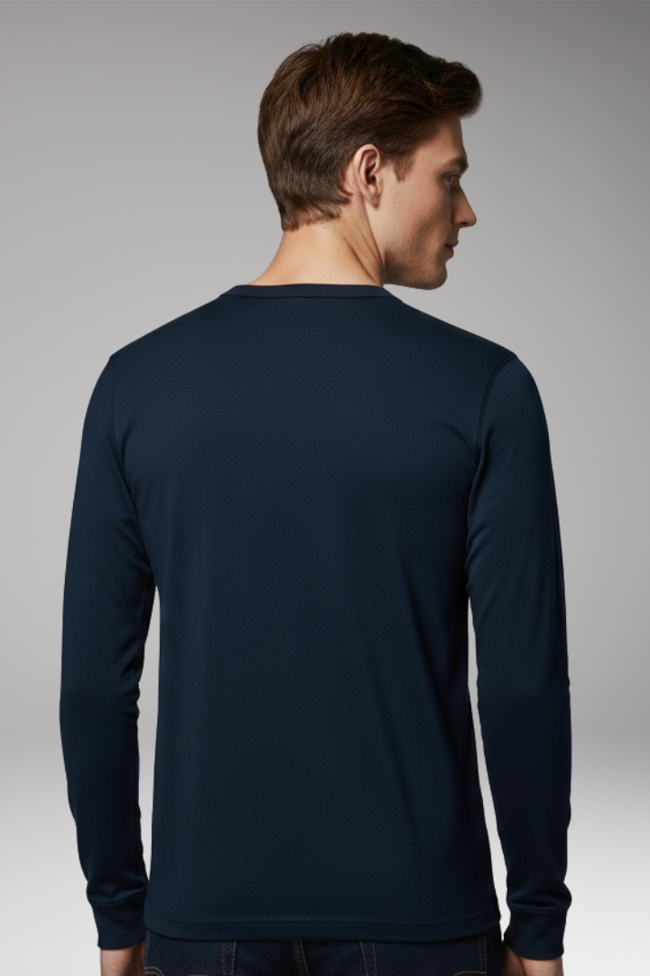Men's Henley Shirt with Three-Button Placket and Long Sleeves