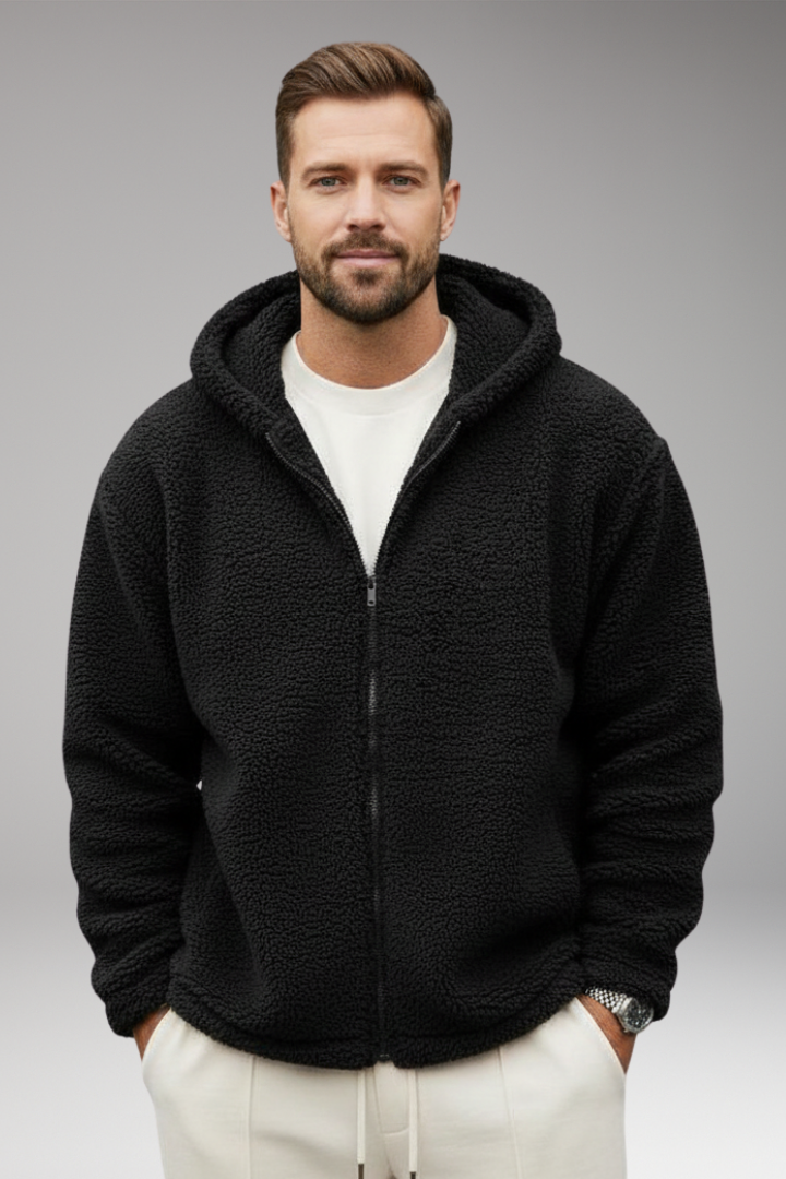 Men’s Hooded Jacket with Front Zip and Pouch Pockets