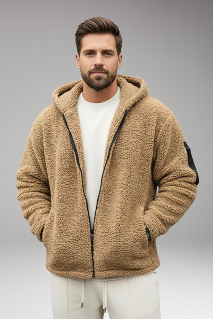 Men’s Hooded Jacket with Front Zip and Pouch Pockets