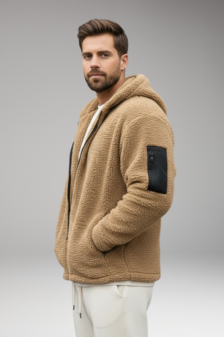Men’s Hooded Jacket with Front Zip and Pouch Pockets