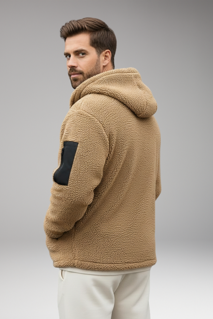 Men’s Hooded Jacket with Front Zip and Pouch Pockets