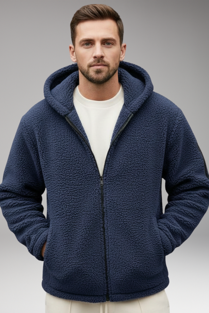 Men’s Hooded Jacket with Front Zip and Pouch Pockets