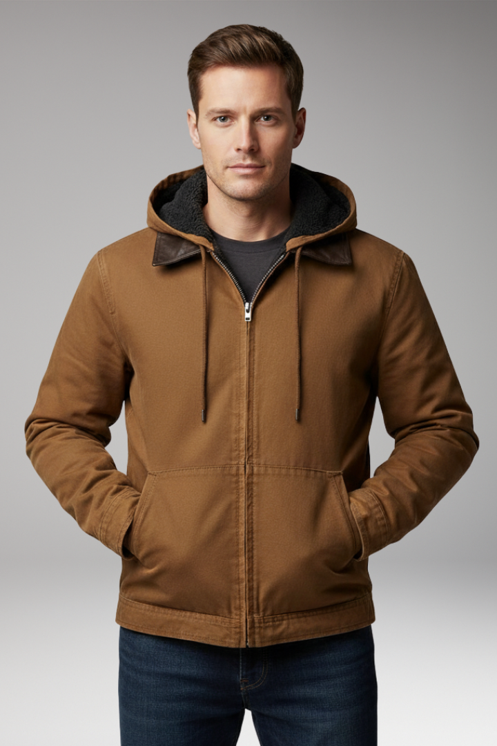 Men’s Hooded Jacket with Zip Front and Lined Interiorinter