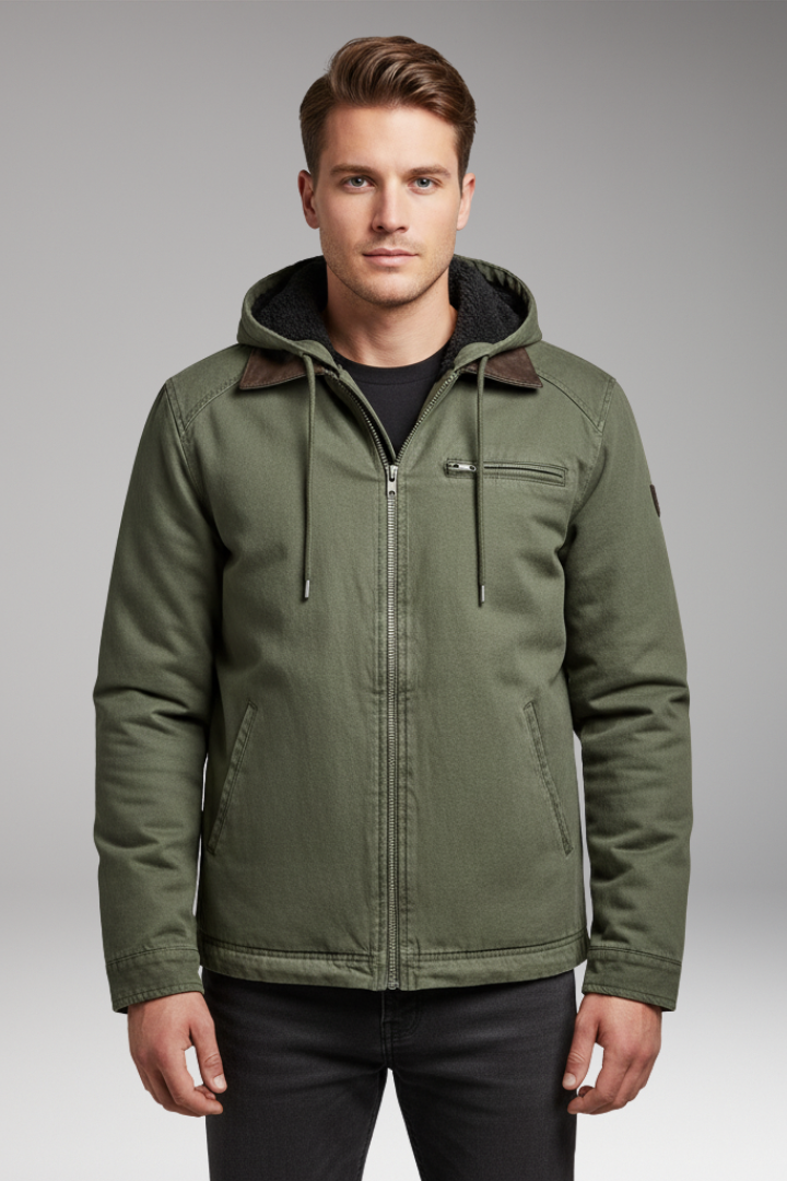 Men’s Hooded Jacket with Zip Front and Lined Interiorinter