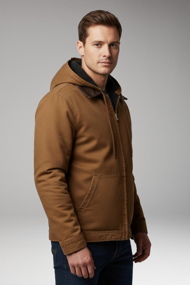 Men’s Hooded Jacket with Zip Front and Lined Interiorinter