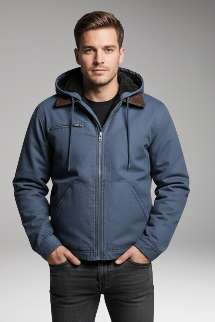 Men’s Hooded Jacket with Zip Front and Lined Interiorinter
