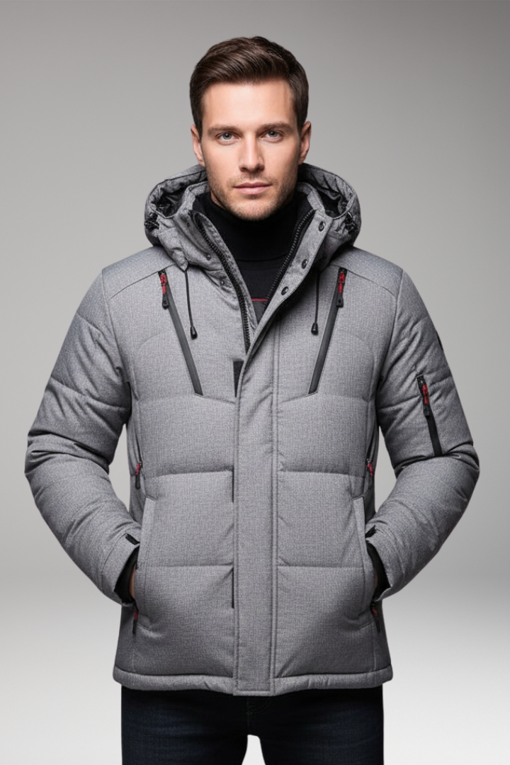Men’s Hooded Puffer Jacket with Zip Front