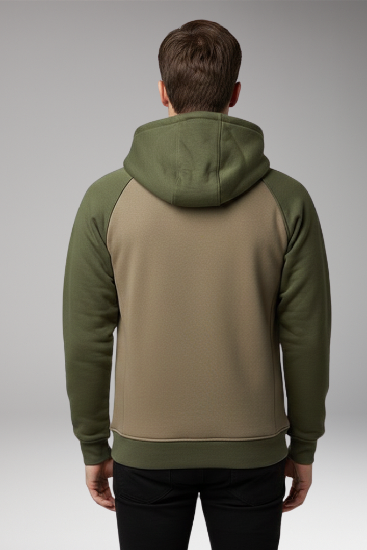 Men's Hooded Sweatshirt Jacket with Raglan Sleeves and Zip Front