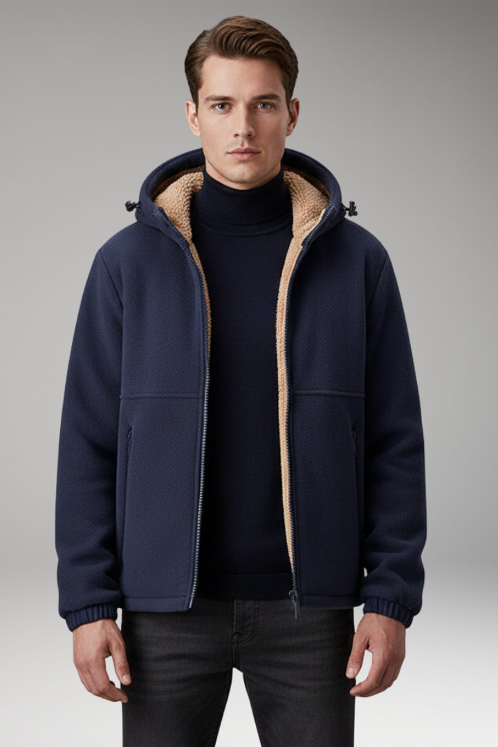 Men's Jacket with Hood and Zipper Pockets