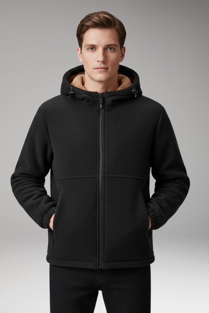 Men's Jacket with Hood and Zipper Pockets