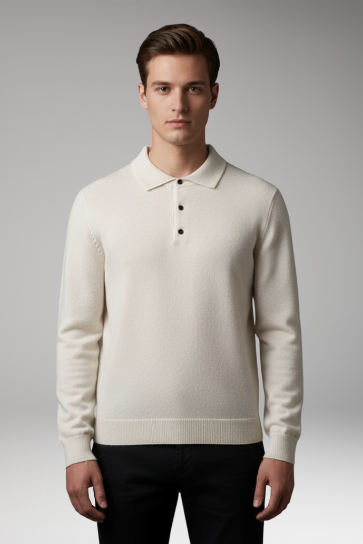 Men’s Knitted Polo with Buttons and Fine Surface