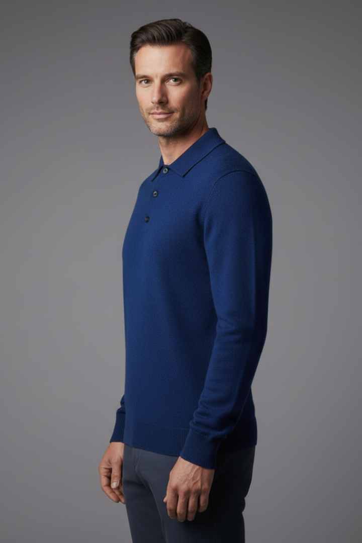 Men’s Knitted Polo with Buttons and Fine Surface