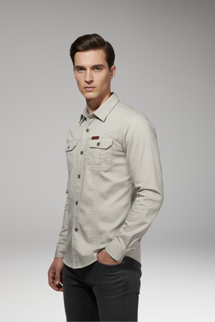 Tommy Men’s Long-Sleeve Cargo Shirt with Chest Pockets