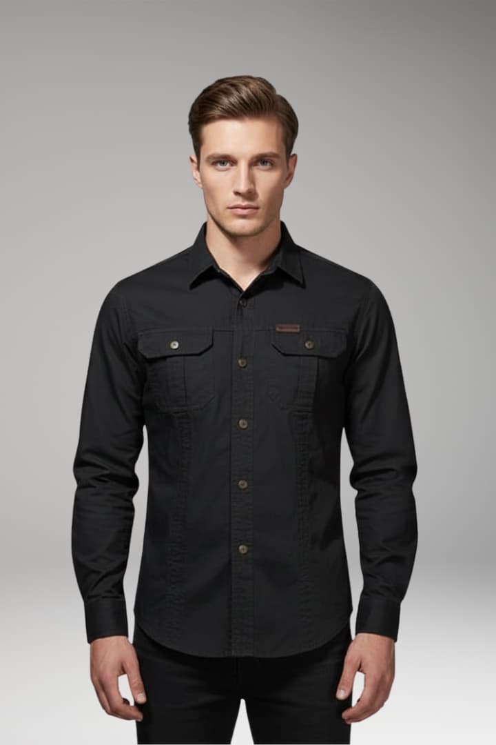 Tommy Men’s Long-Sleeve Cargo Shirt with Chest Pockets