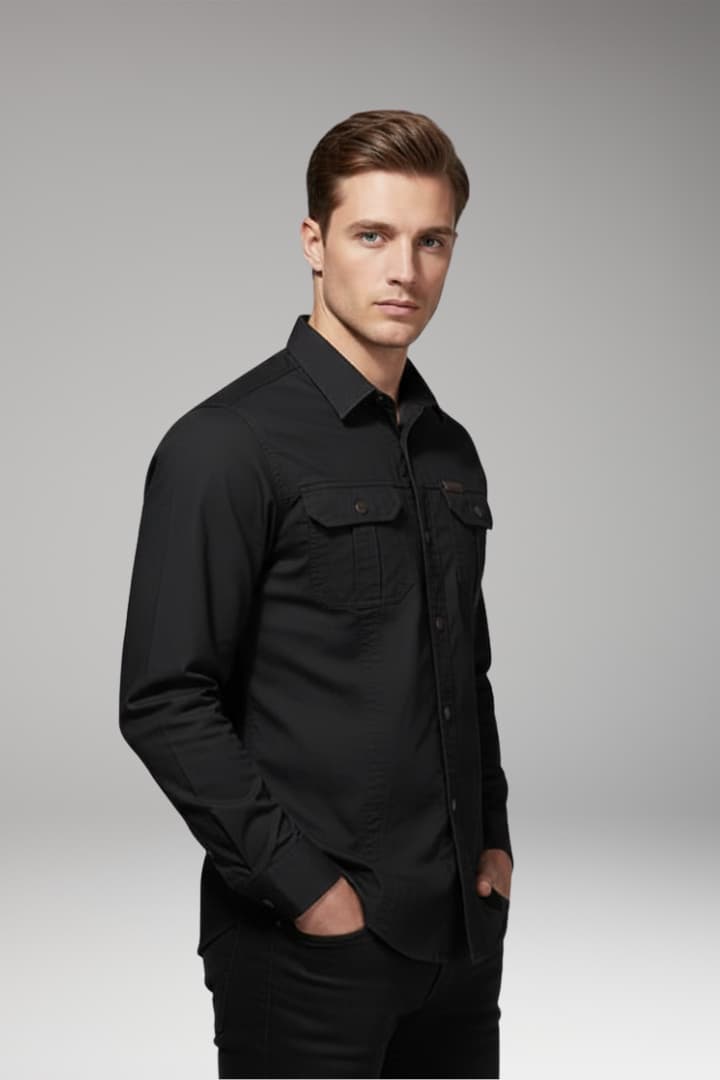 Tommy Men’s Long-Sleeve Cargo Shirt with Chest Pockets