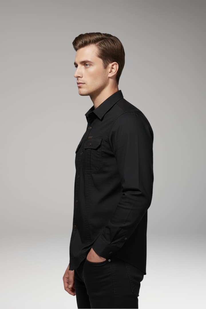 Tommy Men’s Long-Sleeve Cargo Shirt with Chest Pockets