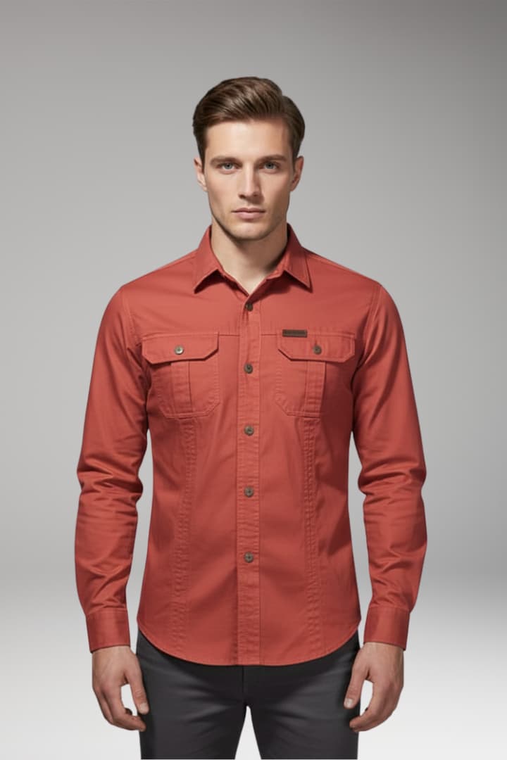 Tommy Men’s Long-Sleeve Cargo Shirt with Chest Pockets