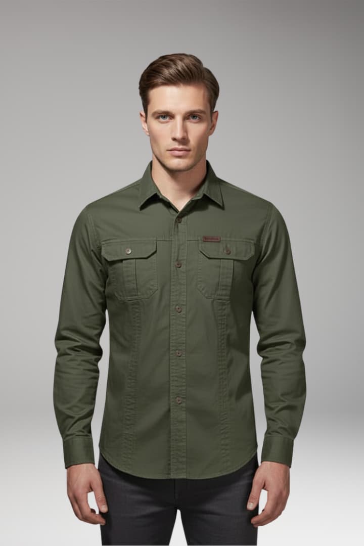 Tommy Men’s Long-Sleeve Cargo Shirt with Chest Pockets