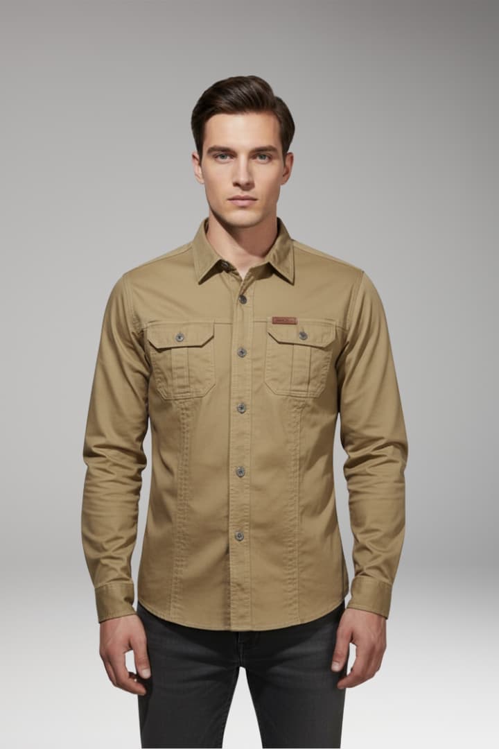 Tommy Men’s Long-Sleeve Cargo Shirt with Chest Pockets