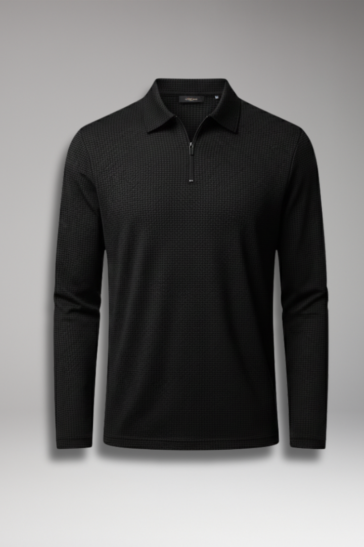 Men’s Long-Sleeve Polo Shirt with Zipper and Textured Surface