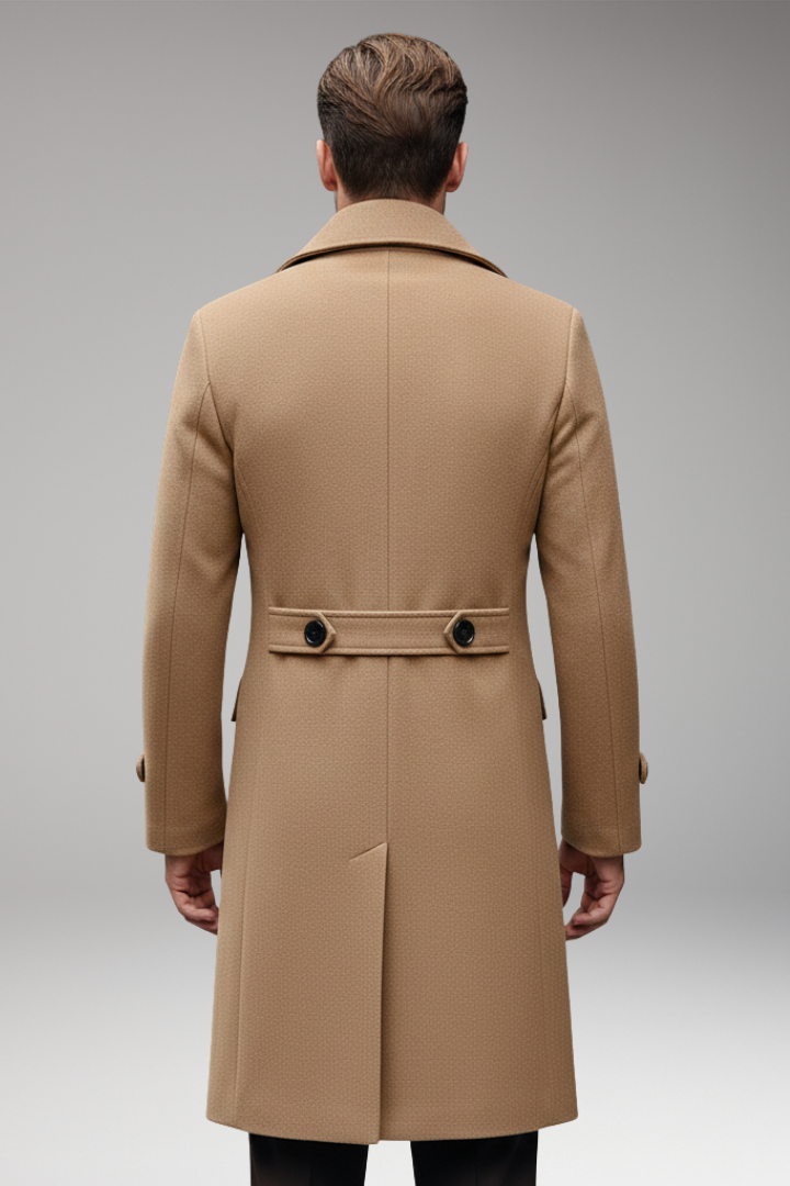 Men’s Long Coat with Notch Lapel and Front Button Design
