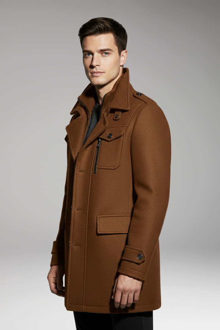 Men's Overcoat with Double Collar and Lined Interior