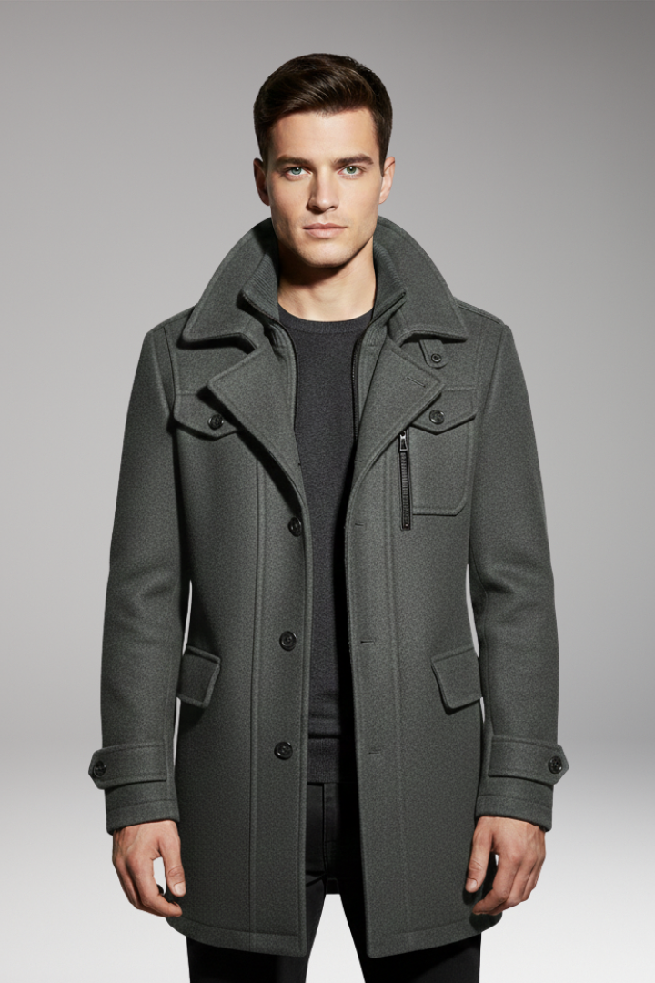 Men's Overcoat with Double Collar and Lined Interior