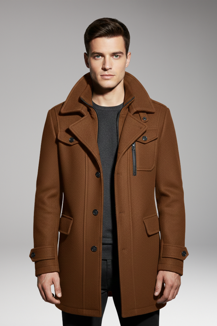 Men's Overcoat with Double Collar and Lined Interior