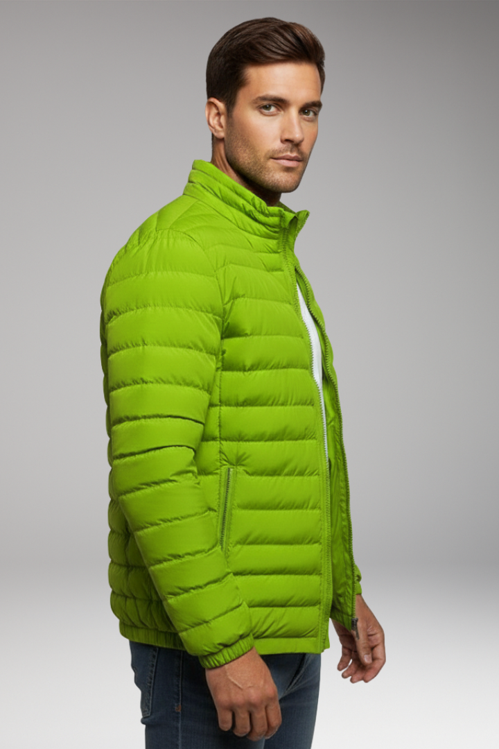 Men’s Padded Jacket with Stand Collar and Long Sleeves