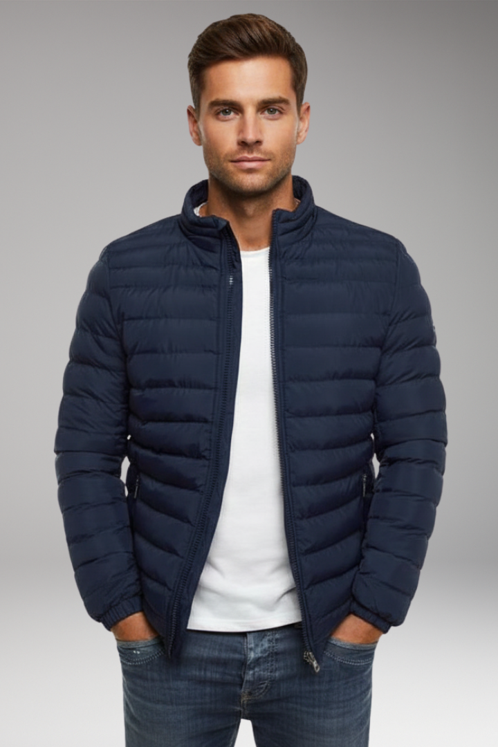 Men’s Padded Jacket with Stand Collar and Long Sleeves