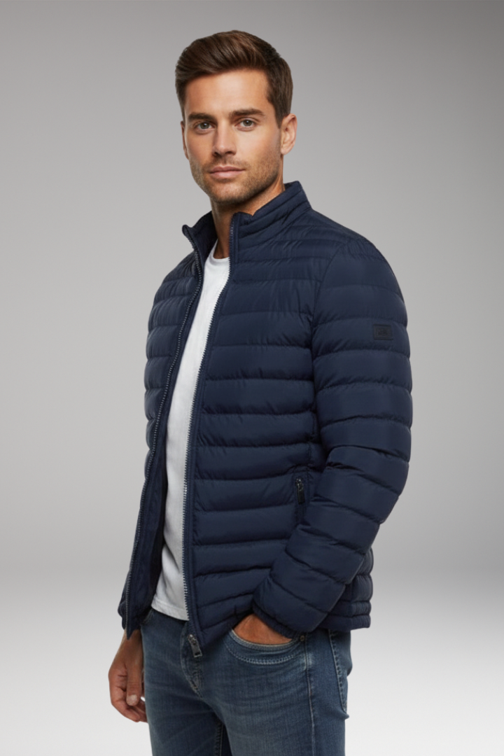 Men’s Padded Jacket with Stand Collar and Long Sleeves