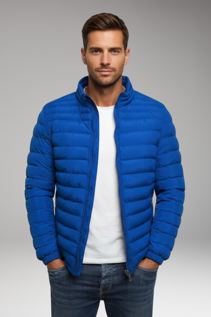 Men’s Padded Jacket with Stand Collar and Long Sleeves