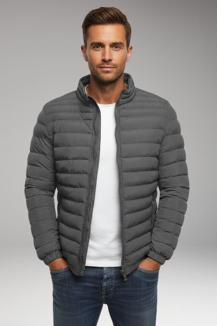 Men’s Padded Jacket with Stand Collar and Long Sleeves