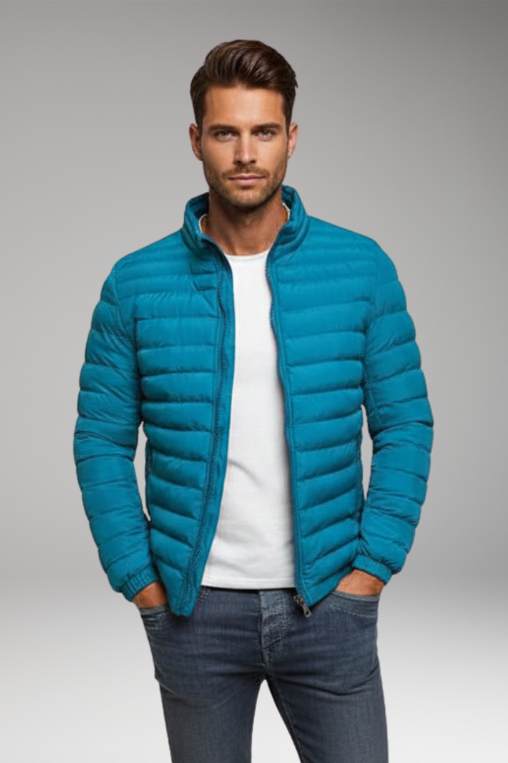 Men’s Padded Jacket with Stand Collar and Long Sleeves