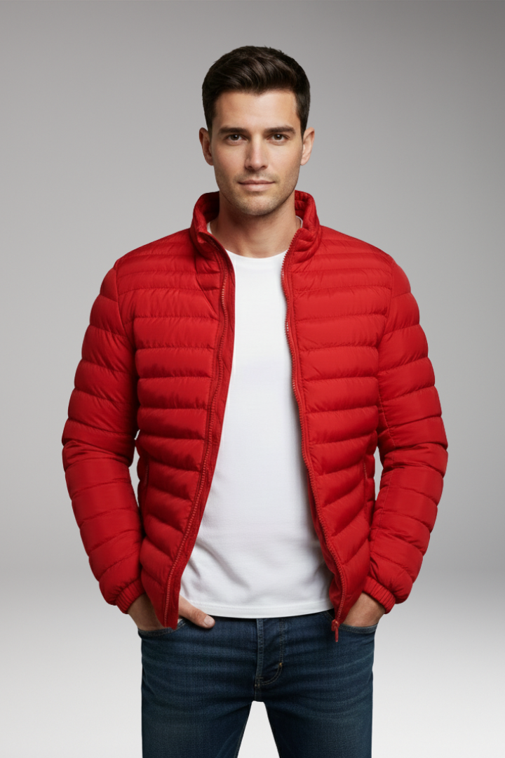 Men’s Padded Jacket with Stand Collar and Long Sleeves