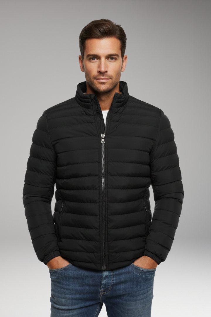Men’s Padded Jacket with Stand Collar and Long Sleeves