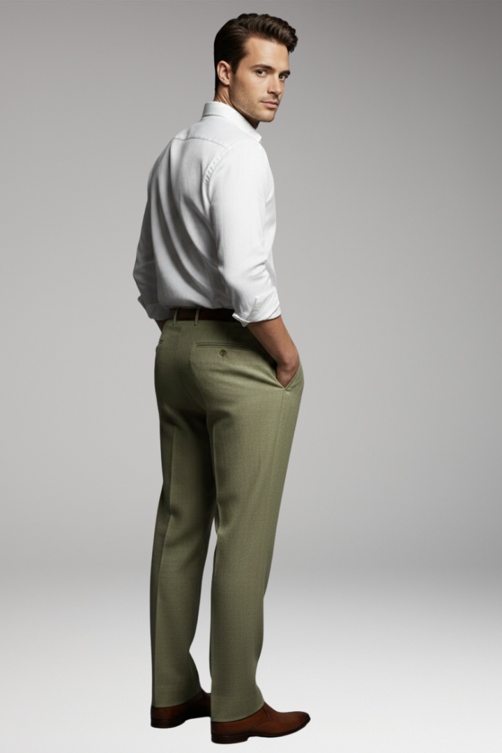 Men’s Pleated Pants with Elastic Waist and Button Closure