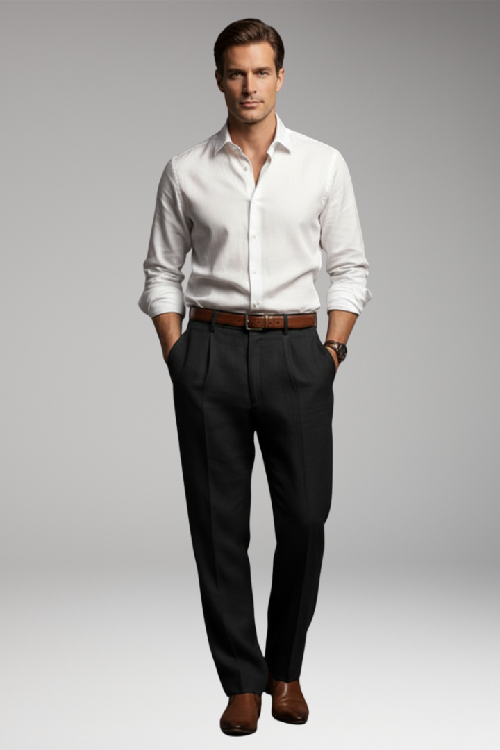 Men’s Pleated Pants with Elastic Waist and Button Closure