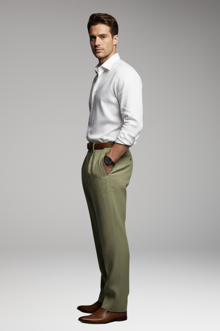 Men’s Pleated Pants with Elastic Waist and Button Closure